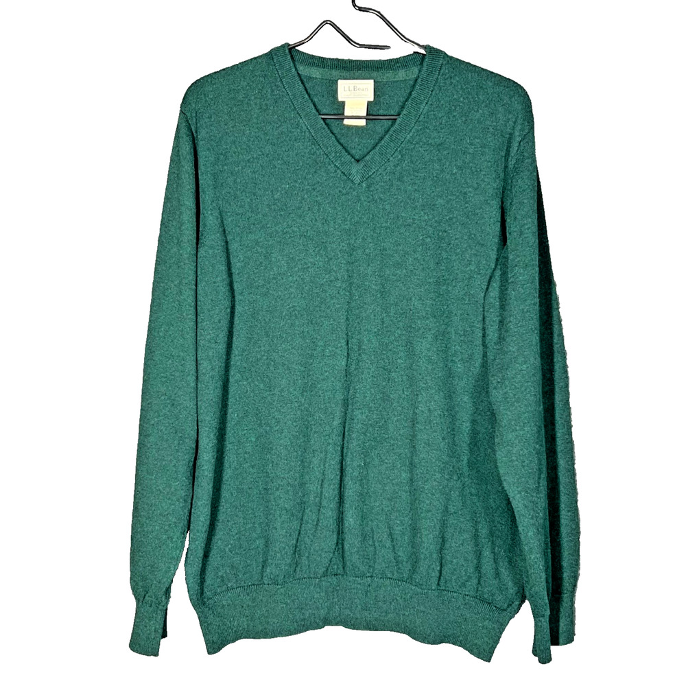 LL Bean Sweater Mens X-Large Green Cotton Cashmere Cozy Casual Preppy Classic